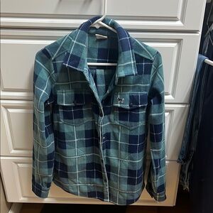 Fleece Plaid Button-Up Shirt - Blue and Green- Cozy for winter!!